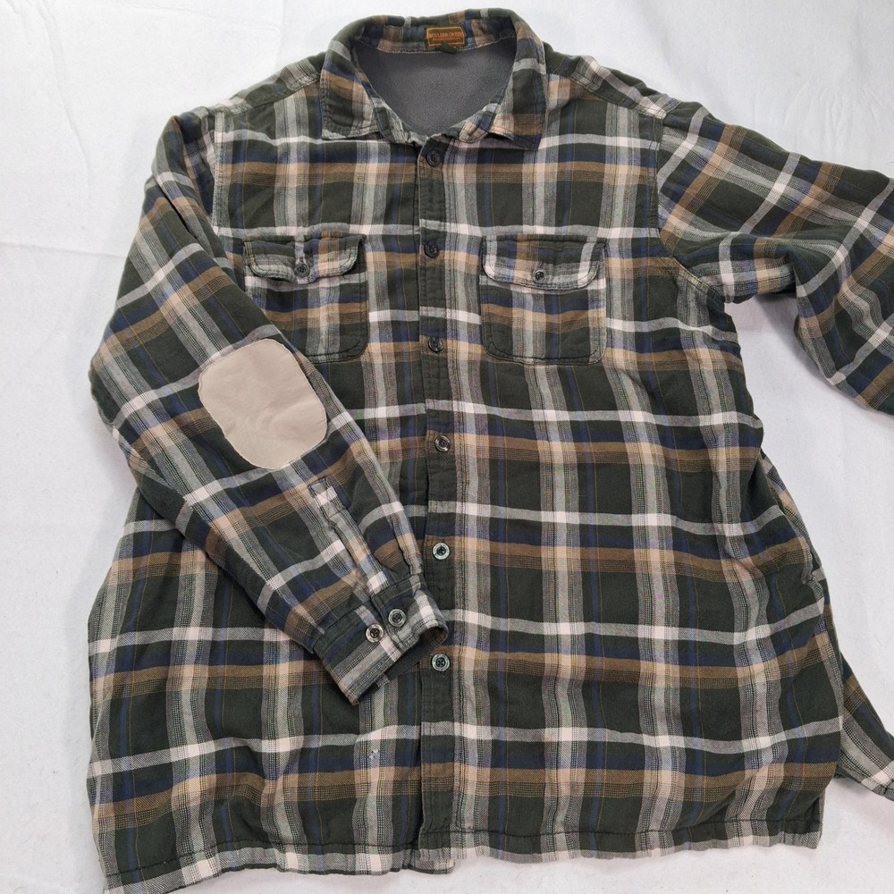 Boulder Creek Shirt Jacket Mens 2XL Tall Plaid Green Elbow Patch EUC